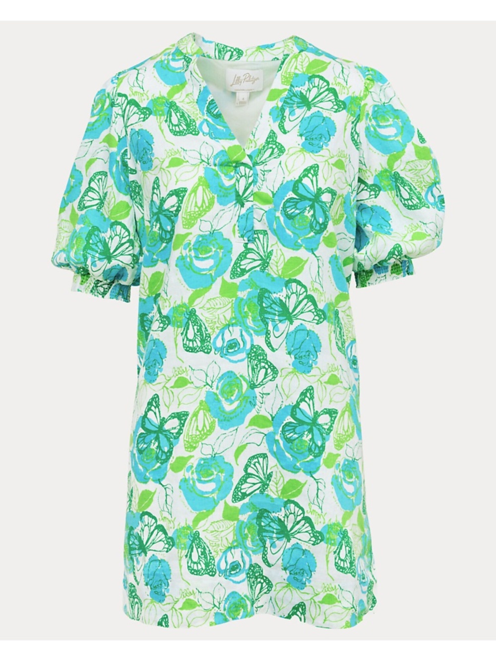 Lilly Pulitzer Mialeigh Linen Monarch Rose Floral Butterfly Tunic Dress - size M